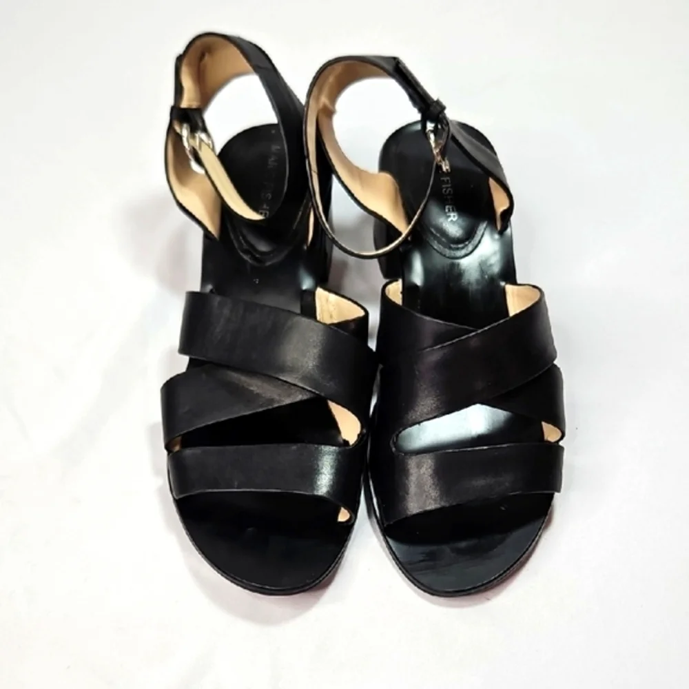 Marc Fisher Black Leather Omelia City Sacked Sandals Size 9.5